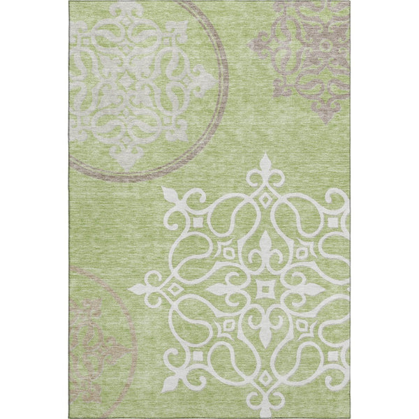 HomeRoots 5' X 8' Elegant Artichoke Green Floral Medallion Area Rug – Stain Resistant, UV Protected & Washable! 669494