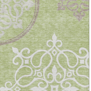HomeRoots 5' X 8' Elegant Artichoke Green Floral Medallion Area Rug – Stain Resistant, UV Protected & Washable! 669494