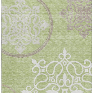 HomeRoots 5' X 8' Elegant Artichoke Green Floral Medallion Area Rug – Stain Resistant, UV Protected & Washable! 669494