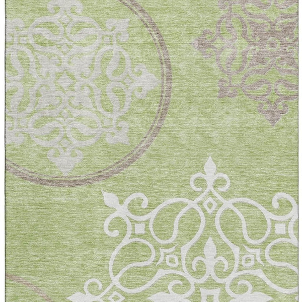 HomeRoots 5' X 8' Elegant Artichoke Green Floral Medallion Area Rug – Stain Resistant, UV Protected & Washable! 669494