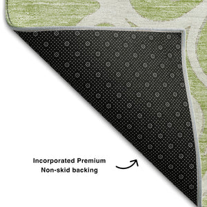 HomeRoots 8' Floral Medallion Round Rug in Artichoke Green, Ivory & Gray - Washable, UV Protected, Durable Design 669495