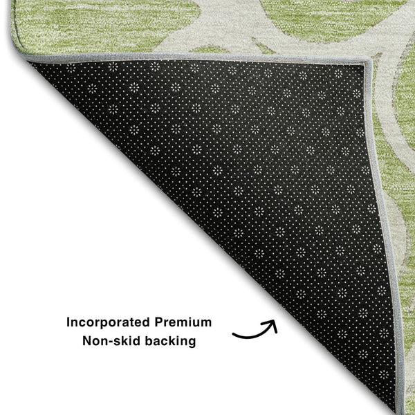 HomeRoots 8' Floral Medallion Round Rug in Artichoke Green, Ivory & Gray - Washable, UV Protected, Durable Design 669495