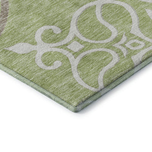 HomeRoots 8' Floral Medallion Round Rug in Artichoke Green, Ivory & Gray - Washable, UV Protected, Durable Design 669495