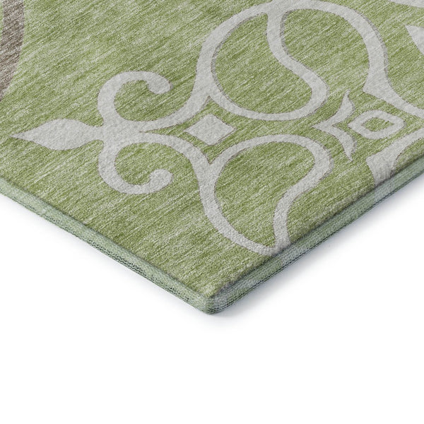 HomeRoots 8' Floral Medallion Round Rug in Artichoke Green, Ivory & Gray - Washable, UV Protected, Durable Design 669495