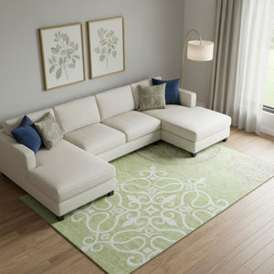 HomeRoots 8' X 10' Artichoke Green Floral Medallion Area Rug – Washable, UV-Protected, Stain-Resistant Elegance 669496