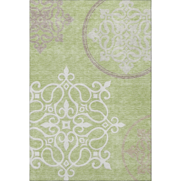 HomeRoots 9' X 12' Floral Medallion Area Rug in Artichoke Green, Ivory & Gray – Washable & UV Protected! 669497