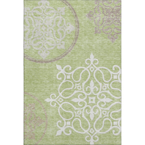 HomeRoots 10' Artichoke Green Floral Medallion Washable Area Rug - Stylish, Durable, UV Protected for Home Use 669498