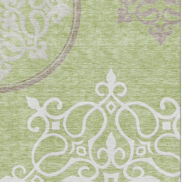 HomeRoots 10' Artichoke Green Floral Medallion Washable Area Rug - Stylish, Durable, UV Protected for Home Use 669498