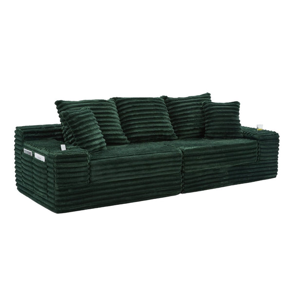 English Elm Oversized Corduroy Cloud Couch Convertible Sleeper Sofa with Memory Foam Seating Emerald W395S00120