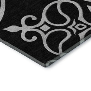 HomeRoots 5' X 8' Black And Ivory Floral Medallion Washable Area Rug - Durable, Stylish & UV Protected Design 669500