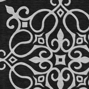HomeRoots 5' X 8' Black And Ivory Floral Medallion Washable Area Rug - Durable, Stylish & UV Protected Design 669500