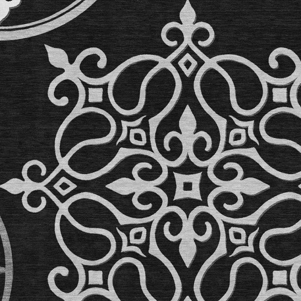 HomeRoots 5' X 8' Black And Ivory Floral Medallion Washable Area Rug - Durable, Stylish & UV Protected Design 669500
