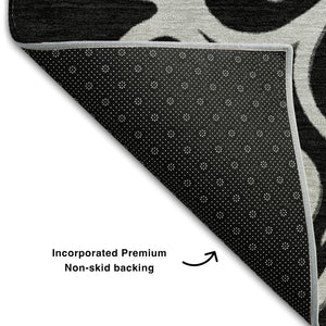 HomeRoots 8' X 10' Elegant Black and Ivory Floral Medallion Area Rug - Durable, Washable, UV Protected Design 669502