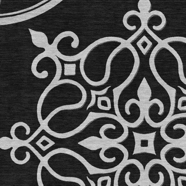 HomeRoots 9' X 12' Elegant Black and Ivory Floral Medallion Area Rug - Durable, Washable, UV-Resistant Design 669503