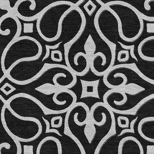 HomeRoots 10' X 14' Black & Ivory Floral Medallion Area Rug - Washable, UV Protected, Easy Care for Homes 669504