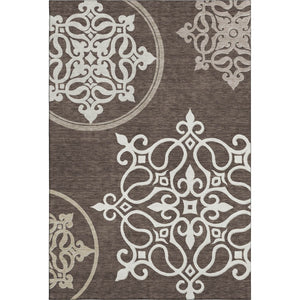 HomeRoots 5' X 8' Chocolate and Ivory Floral Medallion Area Rug – Washable, UV-Protected, Durable & Stylish 669506