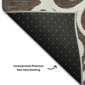 HomeRoots 5' X 8' Chocolate and Ivory Floral Medallion Area Rug – Washable, UV-Protected, Durable & Stylish 669506