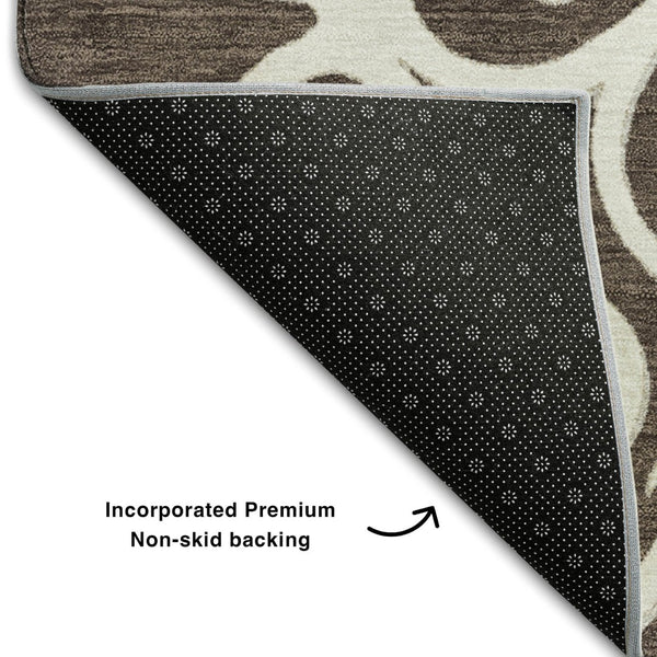 HomeRoots 5' X 8' Chocolate and Ivory Floral Medallion Area Rug – Washable, UV-Protected, Durable & Stylish 669506