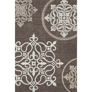 HomeRoots 5' X 8' Chocolate and Ivory Floral Medallion Area Rug – Washable, UV-Protected, Durable & Stylish 669506