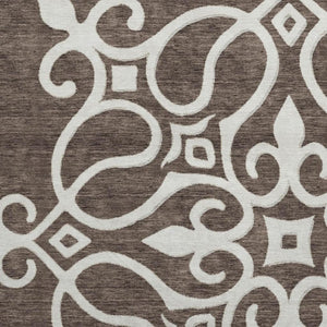 HomeRoots 8' Chocolate and Ivory Floral Medallion Round Area Rug - Washable, UV Protected, and Stain-Resistant 669507