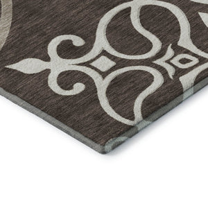 HomeRoots 9' X 12' Elegant Chocolate & Ivory Floral Medallion Area Rug - Washable, UV Protected, Stain Resistant 669509