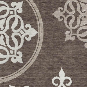 HomeRoots 9' X 12' Elegant Chocolate & Ivory Floral Medallion Area Rug - Washable, UV Protected, Stain Resistant 669509