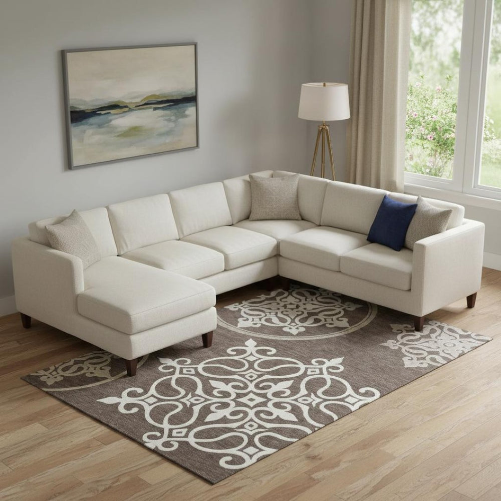 HomeRoots 10' X 14' Chocolate Floral Medallion Area Rug - UV Protected, Washable, Durable for Stylish Living Spaces 669510