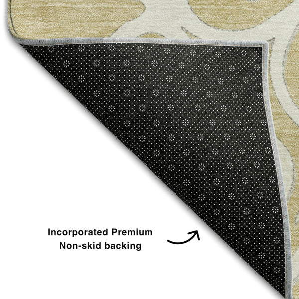 HomeRoots 8' Gold Ivory Gray Floral Medallion Washable Round Rug - Durable, UV-Protected & Stylish Decor Piece 669513