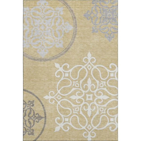 HomeRoots 9' X 12' Elegant Gold Ivory Gray Floral Medallion Washable Area Rug with UV Protection & Durability 669515