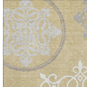 HomeRoots 9' X 12' Elegant Gold Ivory Gray Floral Medallion Washable Area Rug with UV Protection & Durability 669515