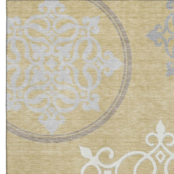 HomeRoots 9' X 12' Elegant Gold Ivory Gray Floral Medallion Washable Area Rug with UV Protection & Durability 669515