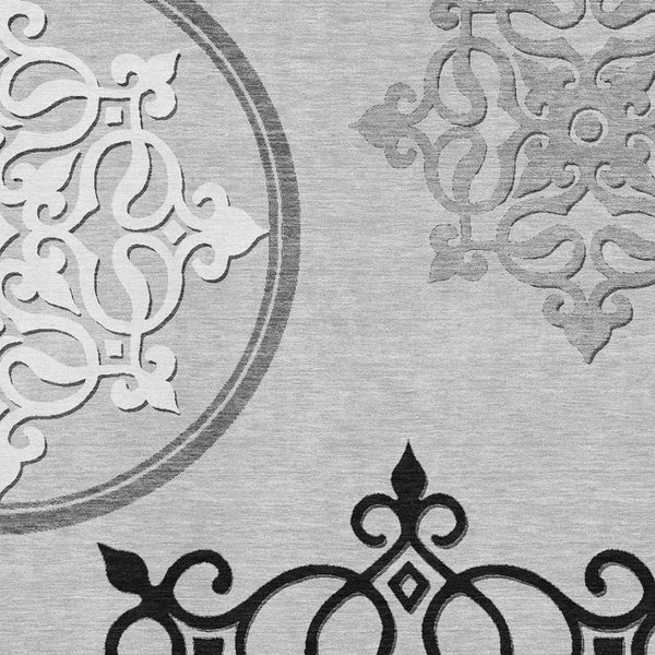 HomeRoots 5' Gray Ivory Black Floral Medallion Area Rug - Washable, UV Protected, Perfect for Busy Homes! 669518
