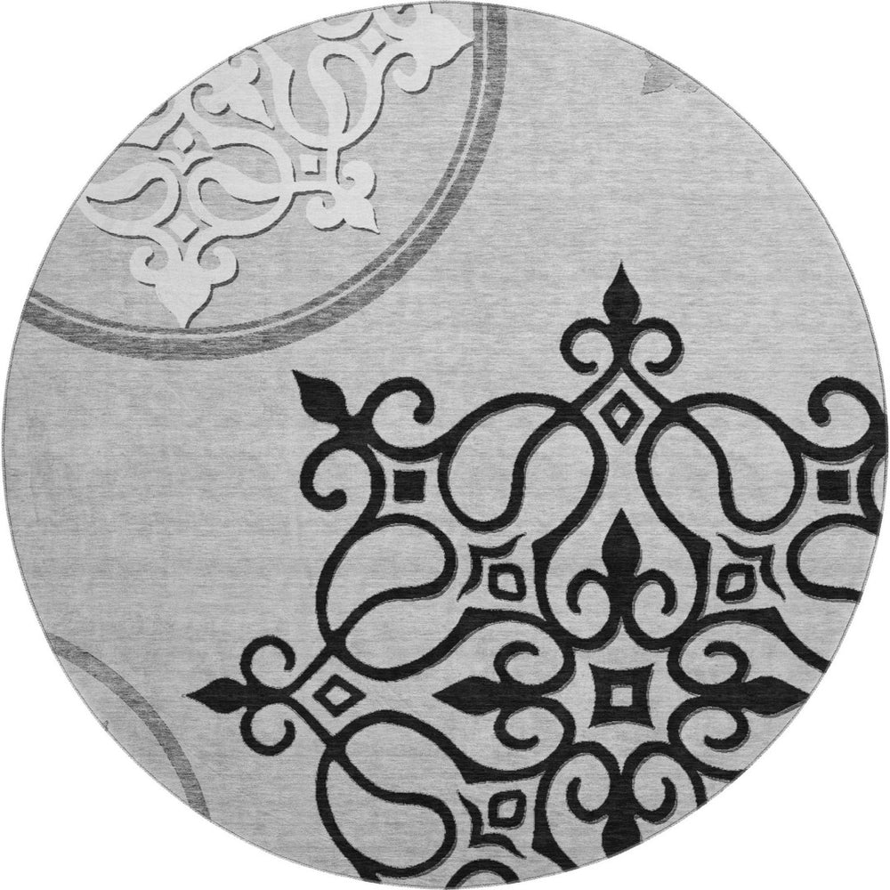 HomeRoots 8' Gray Ivory and Black Floral Medallion Area Rug - Washable, Stain Resistant, UV Protected Elegance 669519