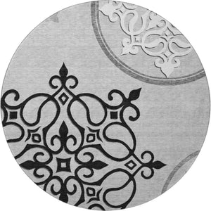HomeRoots 8' Gray Ivory and Black Floral Medallion Area Rug - Washable, Stain Resistant, UV Protected Elegance 669519