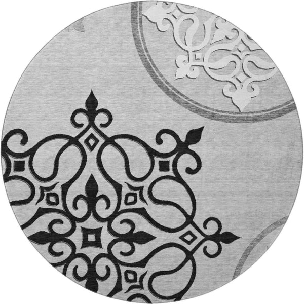 HomeRoots 8' Gray Ivory and Black Floral Medallion Area Rug - Washable, Stain Resistant, UV Protected Elegance 669519