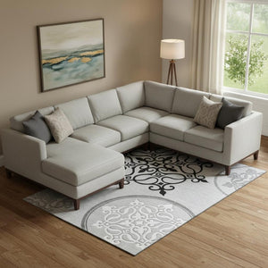 HomeRoots 8' X 10' Gray Ivory Black Floral Medallion Rug - Stylish, Washable, UV-Protected for Modern Homes 669520