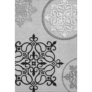HomeRoots 8' X 10' Gray Ivory Black Floral Medallion Rug - Stylish, Washable, UV-Protected for Modern Homes 669520
