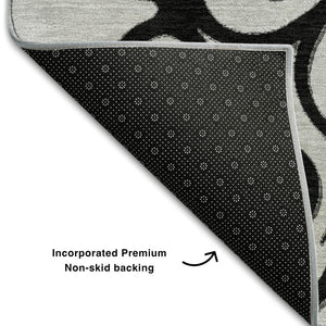 HomeRoots 10' Gray Ivory Black Floral Medallion Washable Area Rug - Durable, UV Protected, Pet Friendly Design 669522