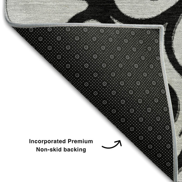 HomeRoots 10' Gray Ivory Black Floral Medallion Washable Area Rug - Durable, UV Protected, Pet Friendly Design 669522