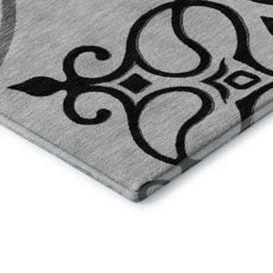 HomeRoots 10' Gray Ivory Black Floral Medallion Washable Area Rug - Durable, UV Protected, Pet Friendly Design 669522