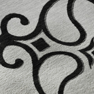 HomeRoots 10' Gray Ivory Black Floral Medallion Washable Area Rug - Durable, UV Protected, Pet Friendly Design 669522