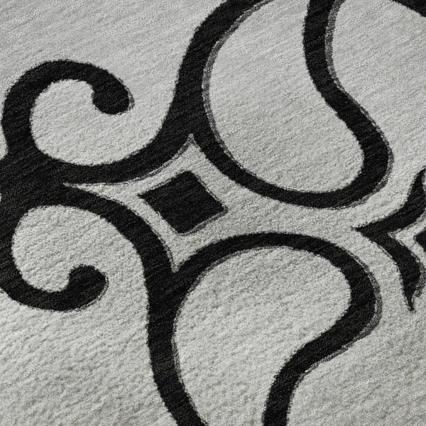 HomeRoots 10' Gray Ivory Black Floral Medallion Washable Area Rug - Durable, UV Protected, Pet Friendly Design 669522