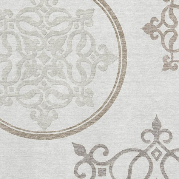 HomeRoots 5' X 8' Ivory Beige Tan Floral Medallion Area Rug - Stain-Resistant, UV Protected & Durable Design 669524