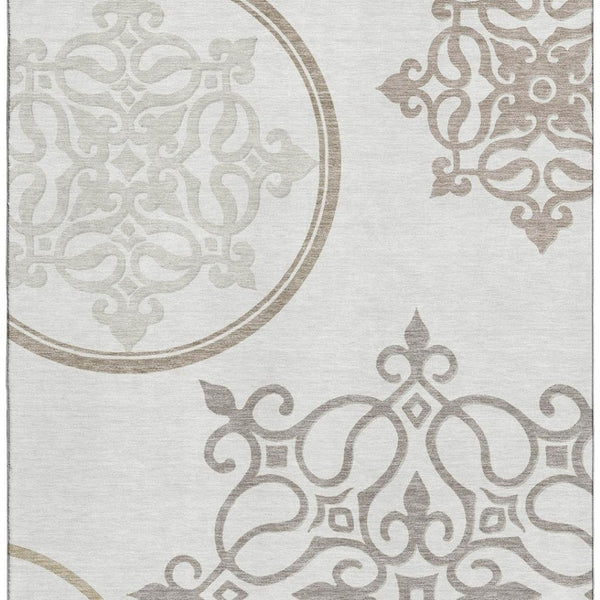 HomeRoots 5' X 8' Ivory Beige Tan Floral Medallion Area Rug - Stain-Resistant, UV Protected & Durable Design 669524