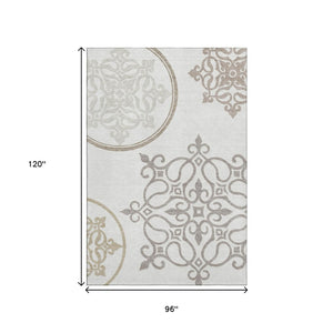 HomeRoots 8' X 10' Elegant Floral Medallion Washable Area Rug with UV Protection for Timeless Home Décor 669526