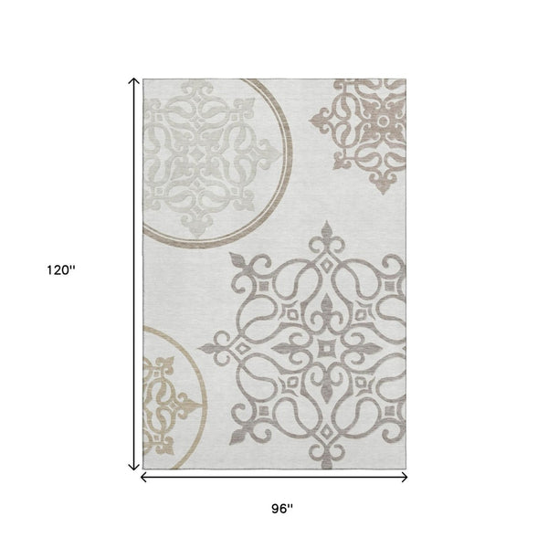 HomeRoots 8' X 10' Elegant Floral Medallion Washable Area Rug with UV Protection for Timeless Home Décor 669526