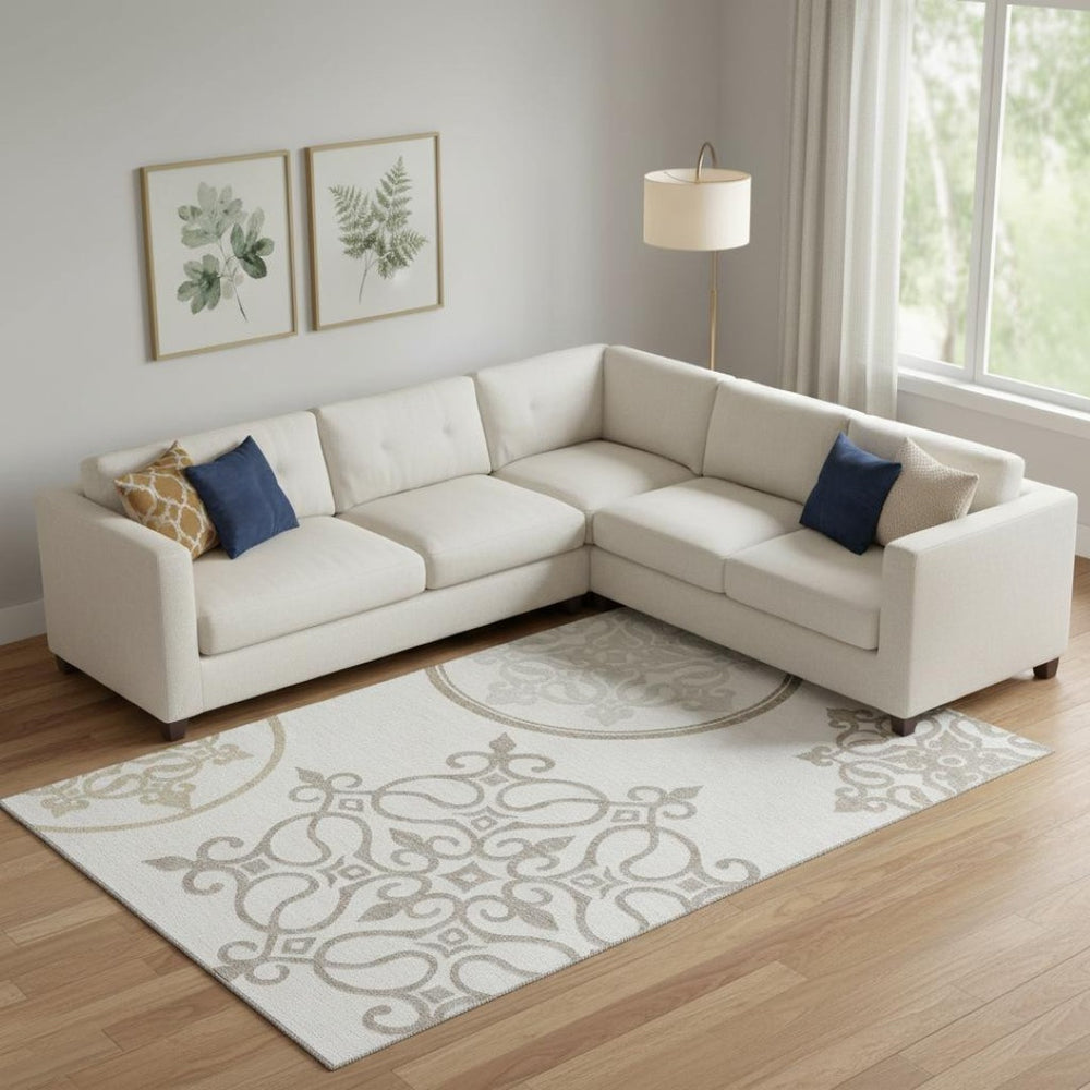 HomeRoots 8' X 10' Elegant Floral Medallion Washable Area Rug with UV Protection for Timeless Home Décor 669526
