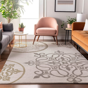 HomeRoots 8' X 10' Elegant Floral Medallion Washable Area Rug with UV Protection for Timeless Home Décor 669526