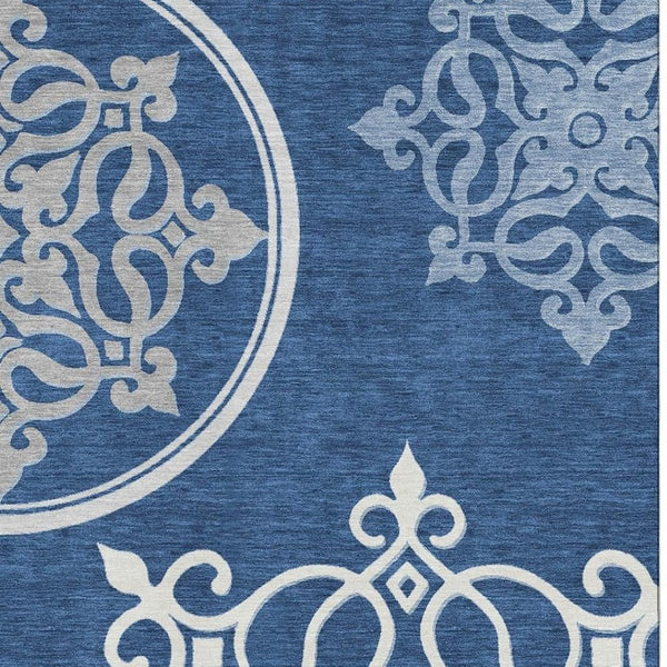 HomeRoots 8' X 10' Elegant Navy Blue Floral Medallion Area Rug - Washable, UV Protected, Perfect for Families! 669532