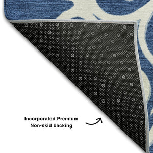 HomeRoots 9' X 12' Navy Blue Floral Medallion Washable Area Rug with UV Protection - Perfect for Any Space! 669533